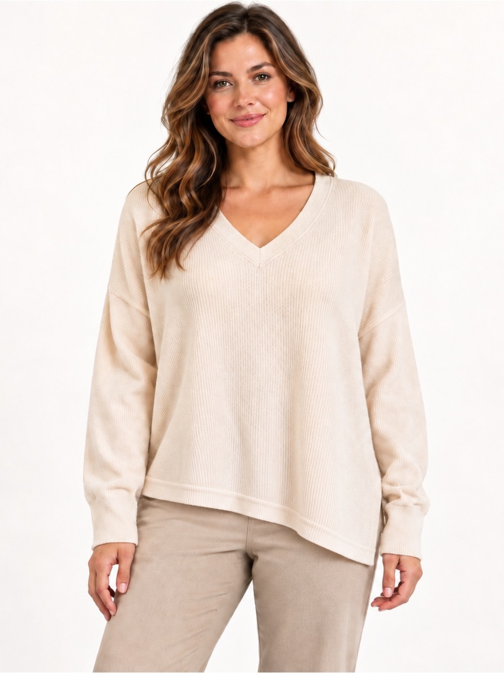 RACHEL ZOE MED 100% cashmere IVORY V NECK HI/LOW SWEATER NWT